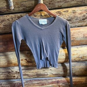 For Love And Lemons Charcoal Ribbed Long Sleeve Top